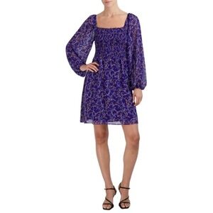 BCBG PARIS Vibrant Blue floral Smocked Dress size XL
